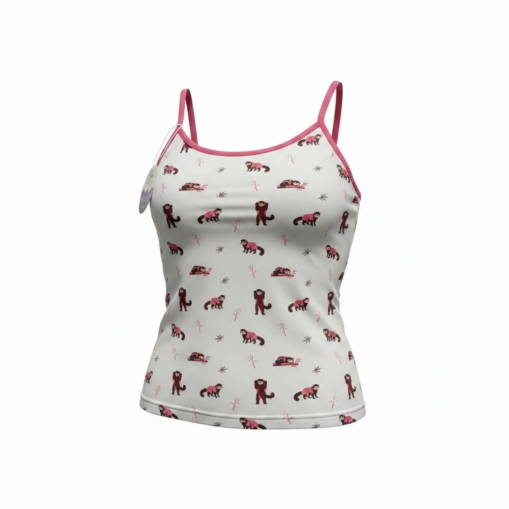Bubble Baby Red Panda Bamboo Print Cami Tank Top Built In Bra L/XL NEW